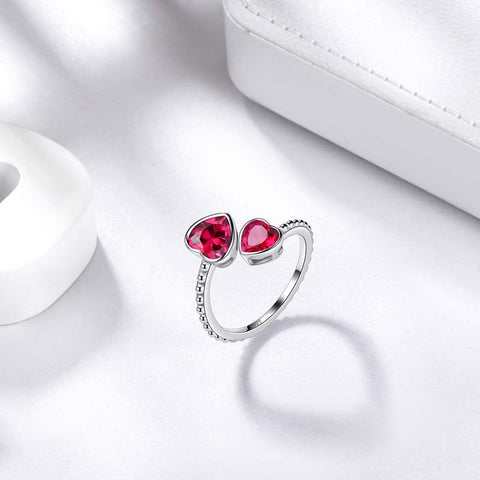 Birthstone July Ruby Love Hearts Ring Jewelry Women Girls Birthday Gift