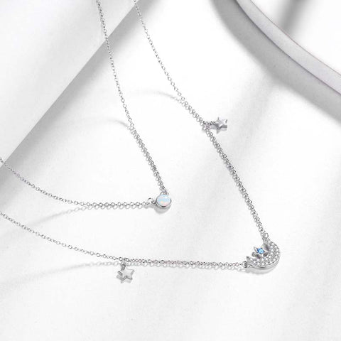 Collar de estrella de luna en capas, joyería de mujer, gargantilla de ópalo de moda, cadena con colgante de luna creciente