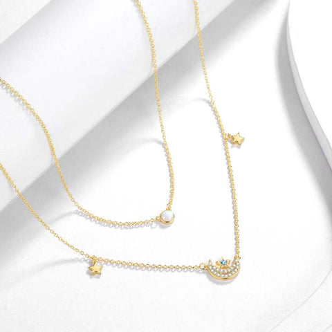 Collar de estrella de luna en capas, joyería de mujer, gargantilla de ópalo de moda, cadena con colgante de luna creciente