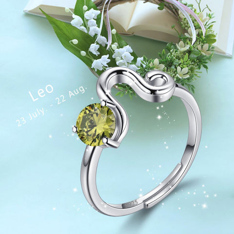 Leo Ring August Peridot Birthstone Zodiac Women Girls Jewelry Birthday Gift