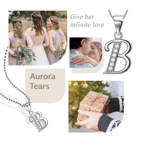 Letter B Initial Necklaces Pendant Women Men Name Jewelry Gift 925 Silver