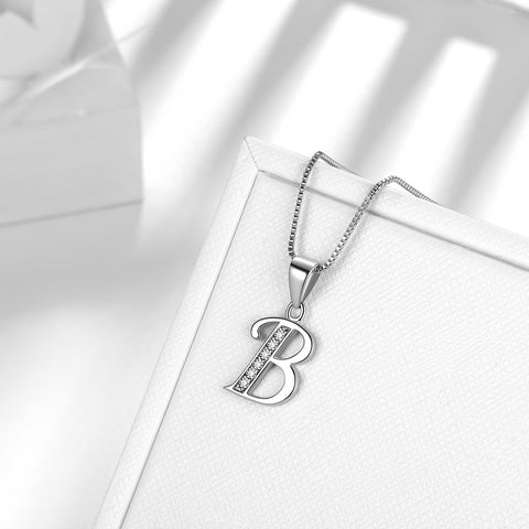Letter B Initial Necklaces Pendant Women Men Name Jewelry Gift 925 Silver