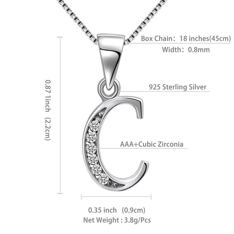 Letter C Initial Necklaces Pendant Women Men Name Jewelry Gift 925 Silver