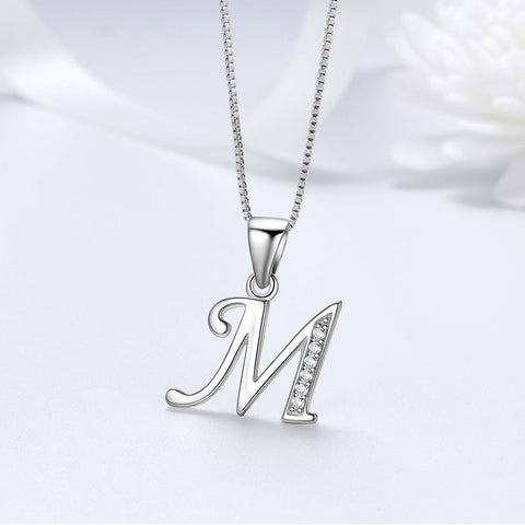 Letter M Initial Necklaces Pendant Women Men Name Jewelry Gift 925 Silver