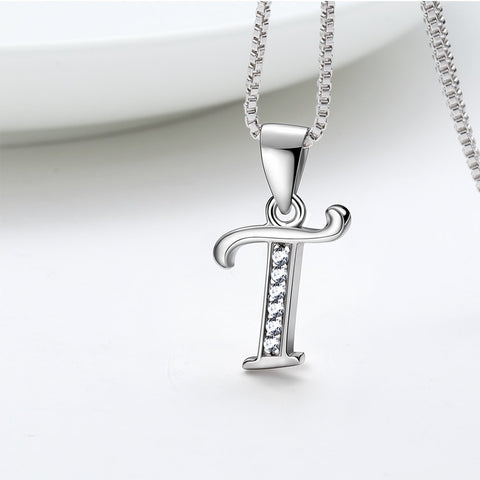 Letter T Initial Necklaces Pendant Women Men Name Jewelry Gift 925 Silver