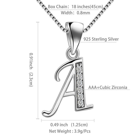 Letter A Initial Necklaces Pendant Women Men Name Jewelry Gift 925 Silver