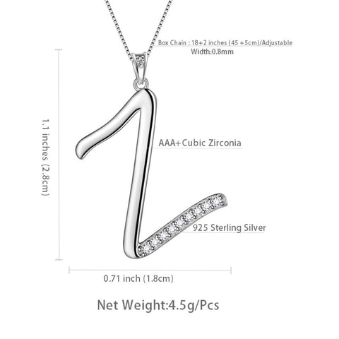 Lettera iniziale Z Collane con ciondolo Donne Ragazze Nome Gioielli Regalo Argento sterling 925