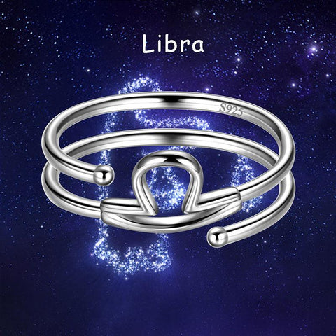 Libra Zodiac Open Rings 925 Sterling Silver Aurora Tears Jewelry