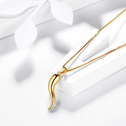 Mens Lucky Italian Horn Necklace Pendant Women Jewelry Gift 925 Sterling Silver