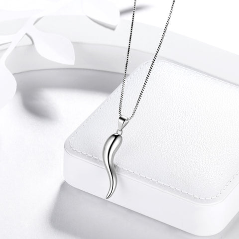 Lucky Italian Horn Necklace Pendant Women Mens Jewelry Gift Sterling Silver