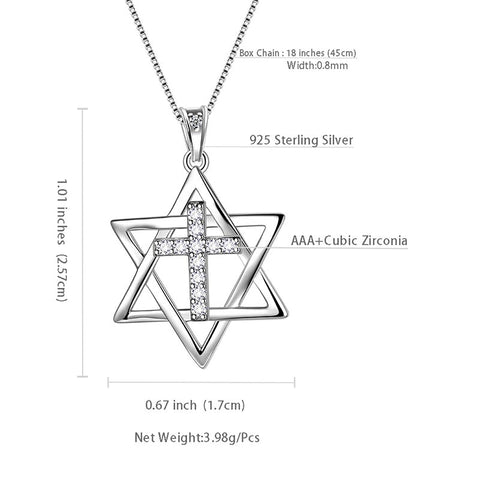 Magen Estrella de David Collar Cruz Colgante Mujeres Hombres Plata de Ley 925 Joyería de Amuleto Judío