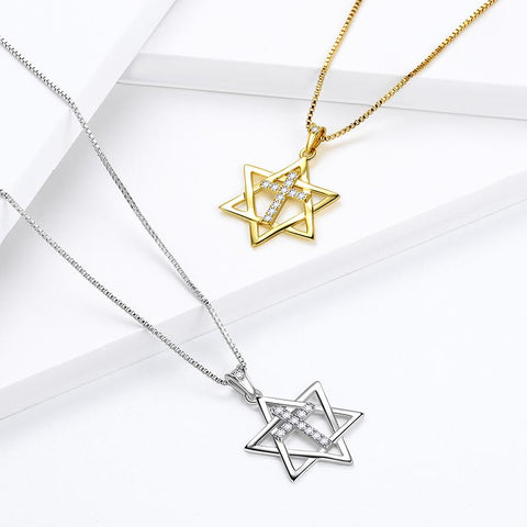 Magen Estrella de David Collar Cruz Colgante Mujeres Hombres Plata de Ley 925 Joyería de Amuleto Judío
