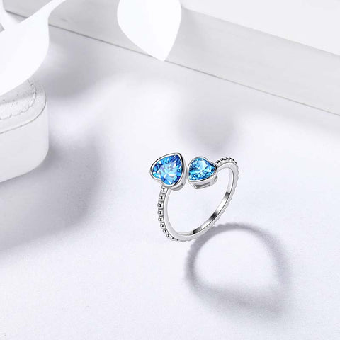 Birthstone marzo acquamarina amore cuori anello gioielli donne ragazze regalo di compleanno