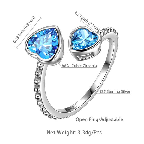 Birthstone marzo acquamarina amore cuori anello gioielli donne ragazze regalo di compleanno