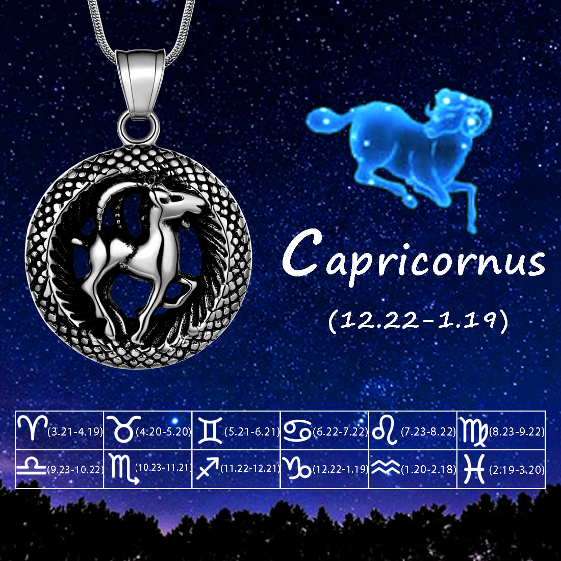 Men Capricorn Necklace Zodiac Pendant Black Constellation Jewelry
