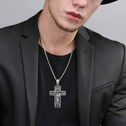 Collier croix homme Crucifix jésus pendentif Christ bijoux acier inoxydable