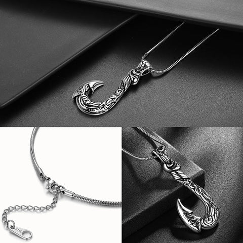Men Fish Hook Pendant Necklace 316L Stainless Steel - Necklaces - Aurora Tears