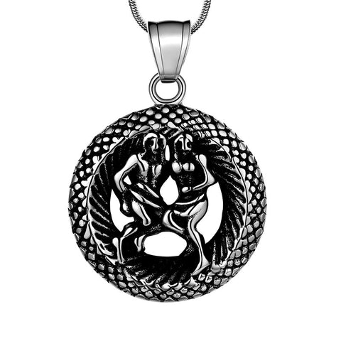 Men Zodiac Gemini Necklace Pendant Star Sign Constellation Jewelry Women Boys Girls Birthday Gift - Aurora Tears Jewelry
