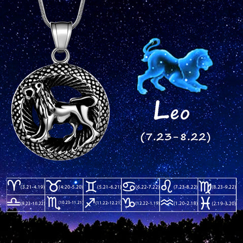 Men Zodiac Leo Necklace Pendant Star Sign Constellation Jewelry Women Boys Girls Birthday Gift - Aurora Tears Jewelry