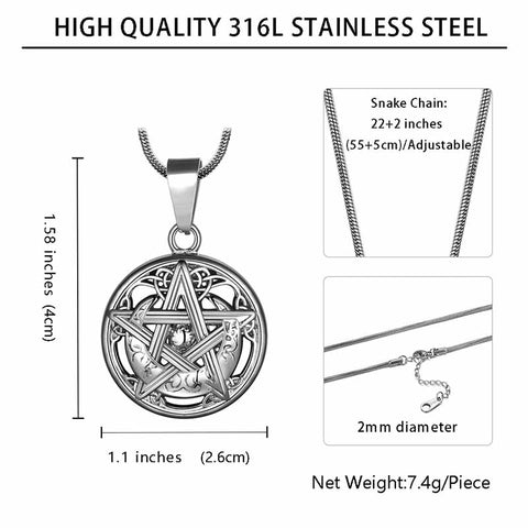 Männer Pentagramm Halskette Pentacle Wiccan Pagan Crescent Moon Irish Anhänger Schmuck