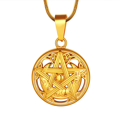 Männer Pentagramm Halskette Pentacle Wiccan Pagan Crescent Moon Irish Anhänger Schmuck
