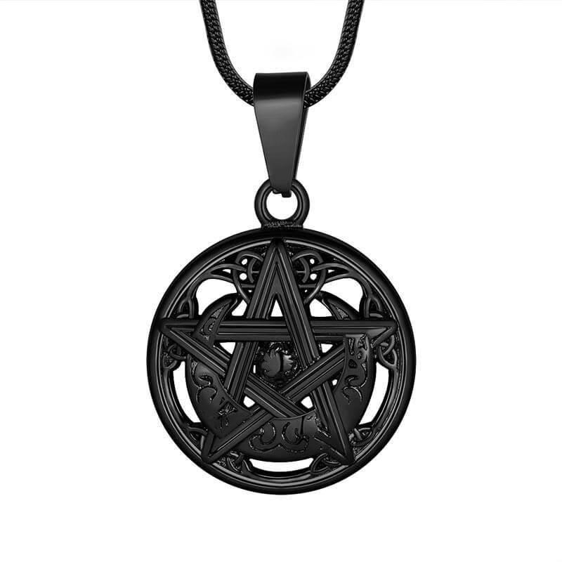Men Pentagram Necklace Pentacle Wiccan Pagan Crescent Moon Irish Pendant Jewelry - Aurora Tears