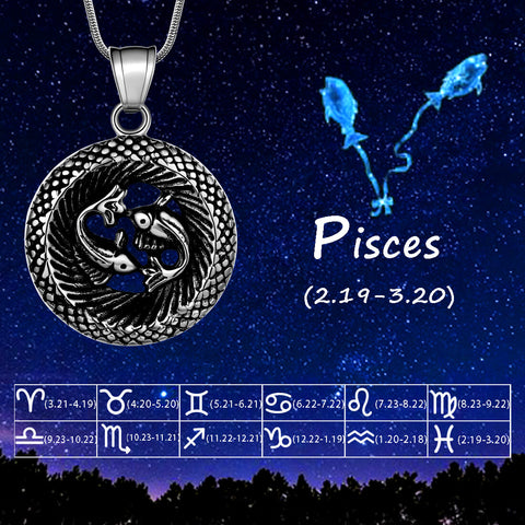Men Zodiac Pisces Necklace Pendant Star Sign Constellation Jewelry Women Boys Girls Birthday Gift - Aurora Tears Jewelry