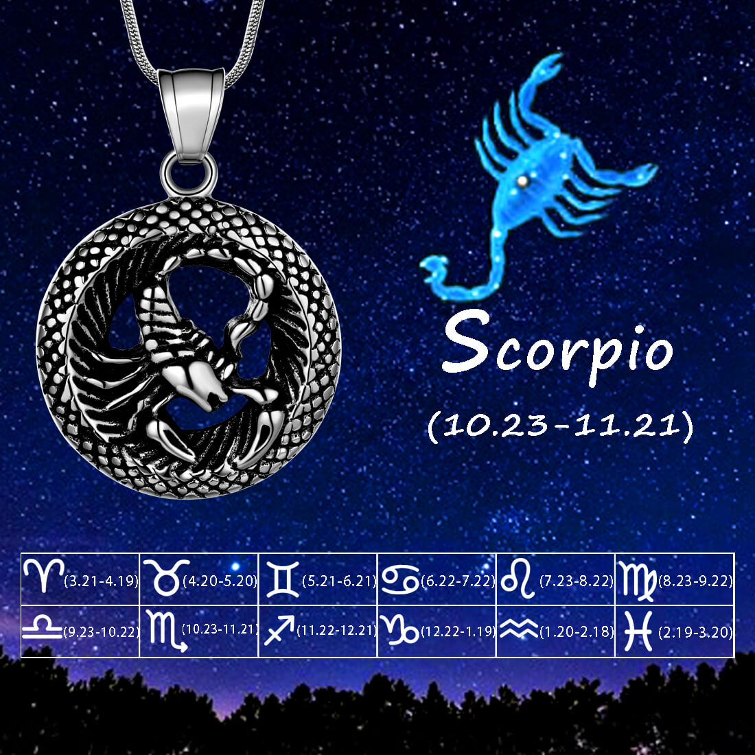 Men Zodiac Scorpio Necklace Pendant Star Sign Constellation Jewelry Women Boys Girls Birthday Gift - Aurora Tears Jewelry