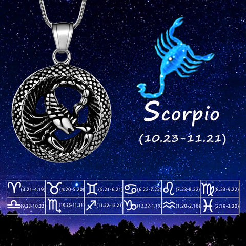 Men Zodiac Scorpio Necklace Pendant Star Sign Constellation Jewelry Women Boys Girls Birthday Gift - Aurora Tears Jewelry