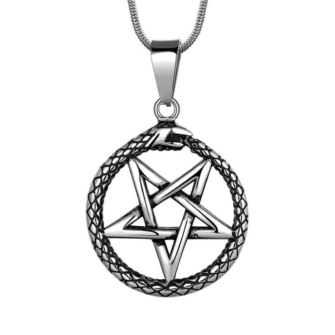 Collana da uomo con pentagramma a forma di serpente, pentacolo di Ouroboros, pendente Wicca, amuleto, protezione, regalo di gioielli