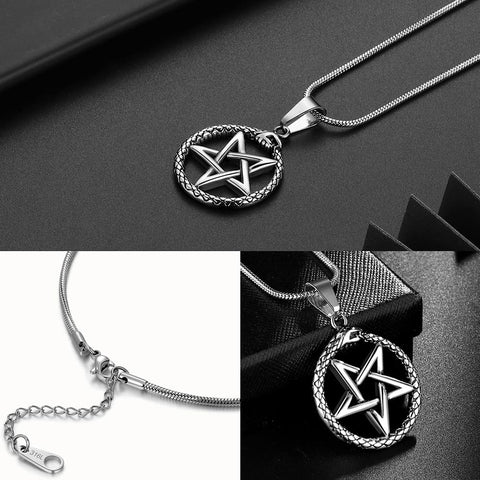 Collana da uomo con pentagramma a forma di serpente, pentacolo di Ouroboros, pendente Wicca, amuleto, protezione, regalo di gioielli