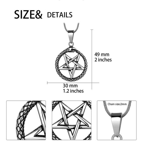 Collana da uomo con pentagramma a forma di serpente, pentacolo di Ouroboros, pendente Wicca, amuleto, protezione, regalo di gioielli