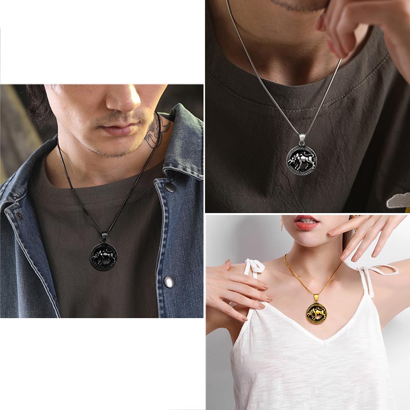 Men Zodiac Taurus Necklace Pendant Star Sign Constellation Jewelry Women Boys Girls Birthday Gift - Aurora Tears Jewelry