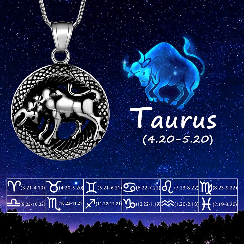 Men Zodiac Taurus Necklace Pendant Star Sign Constellation Jewelry Women Boys Girls Birthday Gift - Aurora Tears Jewelry