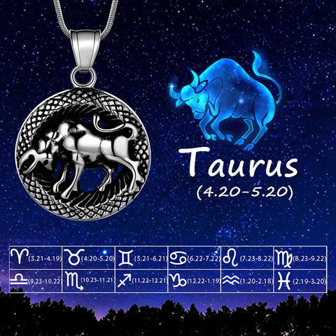 Men Zodiac Taurus Necklace Pendant Star Sign Constellation Jewelry Women Boys Girls Birthday Gift - Aurora Tears Jewelry