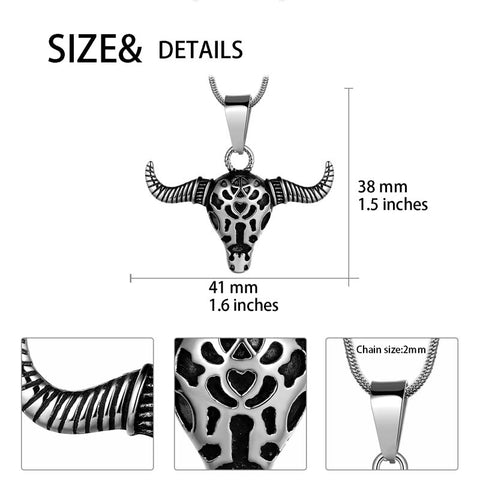 Collana da uomo toro vampiro, ciondolo testa di toro toro, gioielli in acciaio inossidabile