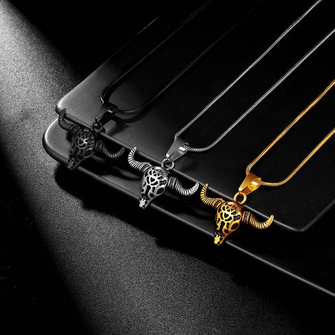 Collana da uomo toro vampiro, ciondolo testa di toro toro, gioielli in acciaio inossidabile