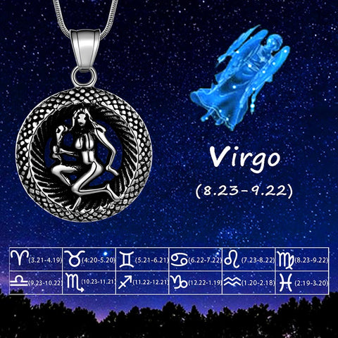 Men Zodiac Virgo Necklace Pendant Star Sign Constellation Jewelry Women Boys Girls Birthday Gift - Aurora Tears Jewelry
