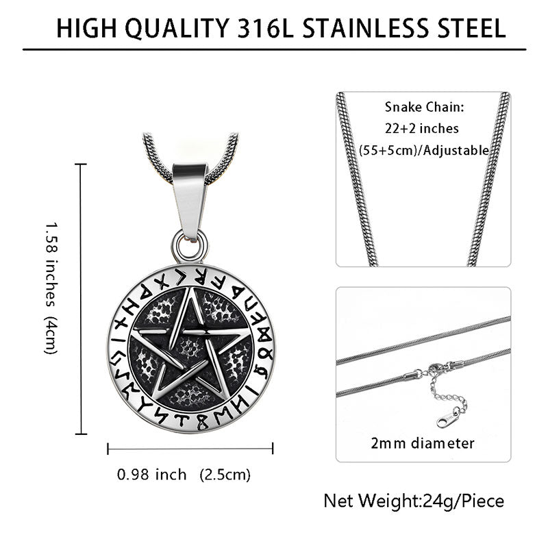 Men Wiccan Pentagram Necklace Pendant 316L Stainless Steel - Necklaces - Aurora Tears