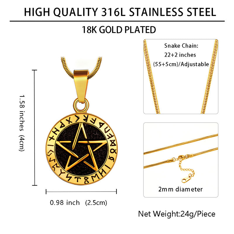 Men Wiccan Pentagram Necklace Pendant 316L Stainless Steel - Necklaces - Aurora Tears