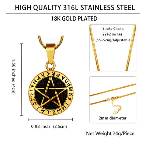 Men Wiccan Pentagram Necklace Pendant 316L Stainless Steel - Necklaces - Aurora Tears