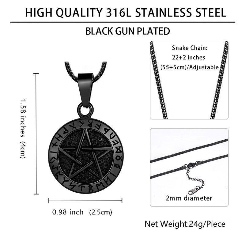 Men Wiccan Pentagram Necklace Pendant 316L Stainless Steel - Necklaces - Aurora Tears
