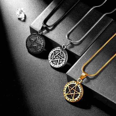 Collana Wiccan da uomo con pentagramma, ciondolo Brisingamen, gioielli in acciaio inossidabile