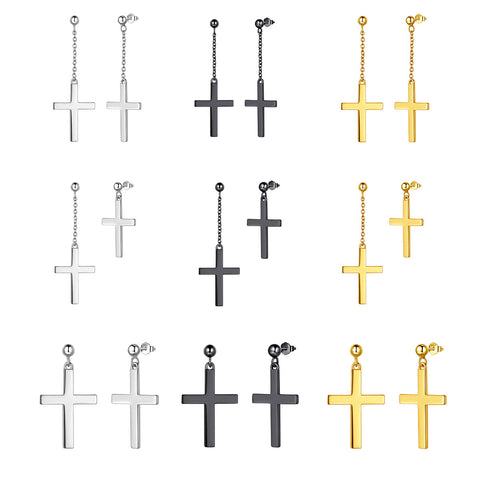 Brincos de cruz masculinos, brincos pendentes de prata esterlina 925, joias religiosas cristãs de hip hop para meninos e mulheres, presentes de Páscoa
