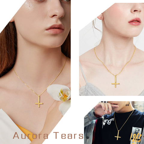 Herren Halskette mit umgekehrtem Kreuz, Anhänger, Damenschmuck, Geschenk, Sterlingsilber
