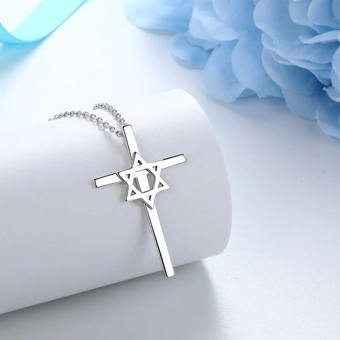 Magen Star of David Cross Necklace Women Mens 925 Sterling Silver Pendant Judaica Amulet Jewelry