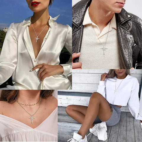 Colar masculino Magen com cruz e estrela de Davi, pingente de amuleto judaico feminino, prata esterlina