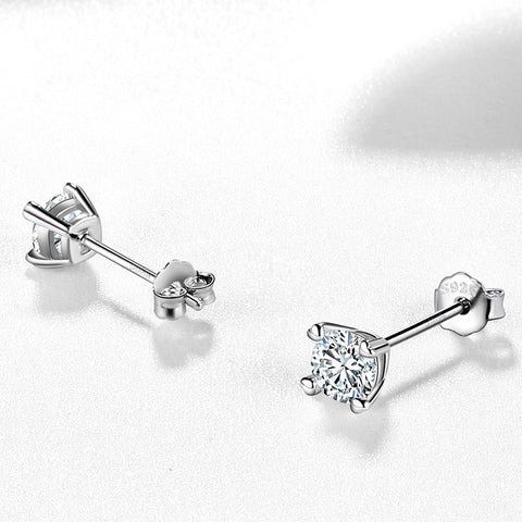 Moissanite Stud Earrings Women Girls Jewelry 925 Sterling Silver 4-Prong