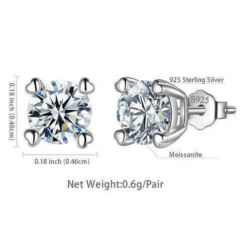 Moissanite Stud Earrings Women Girls Jewelry 925 Sterling Silver 4-Prong