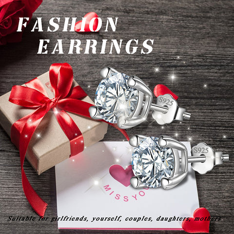 Moissanite Stud Earrings Women Girls Jewelry 925 Sterling Silver 4-Prong